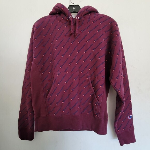 Champion Reverse Weave Purple Blue Spell Out Hoodie Pullover Sweatshirt Sz Small - Picture 1 of 11